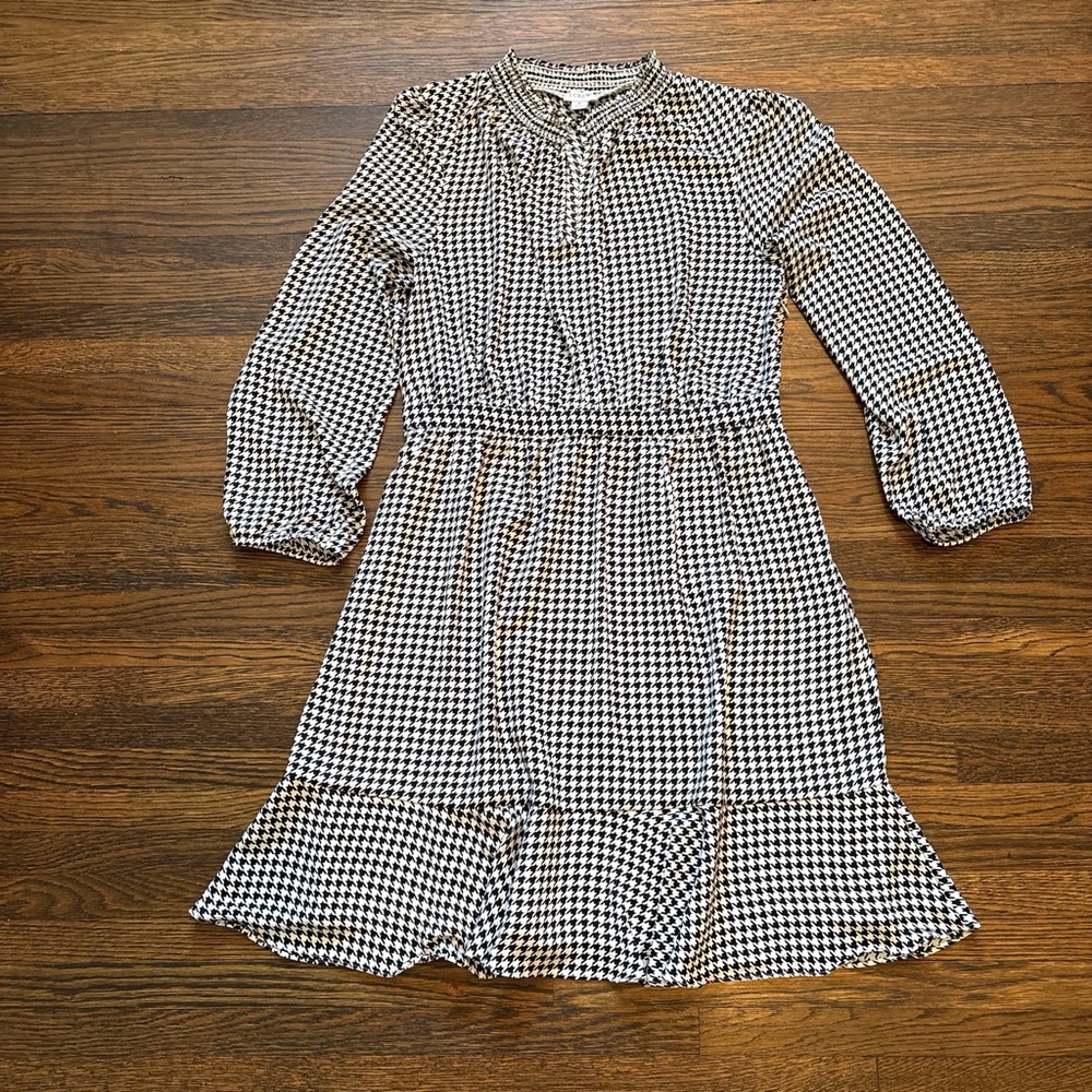 J. Crew Black and White Houndstooth Midi Dress